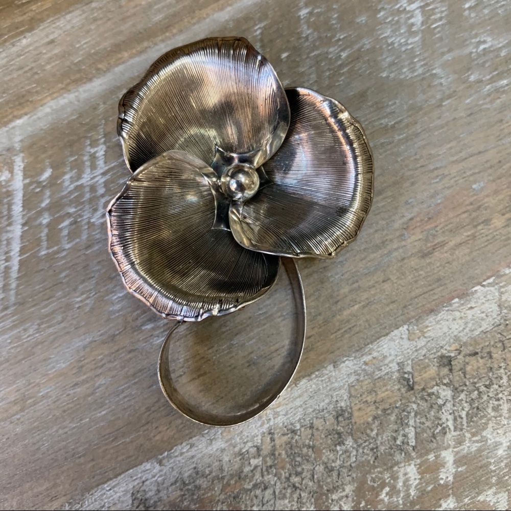 Beau Sterling Modernist Flower Brooch